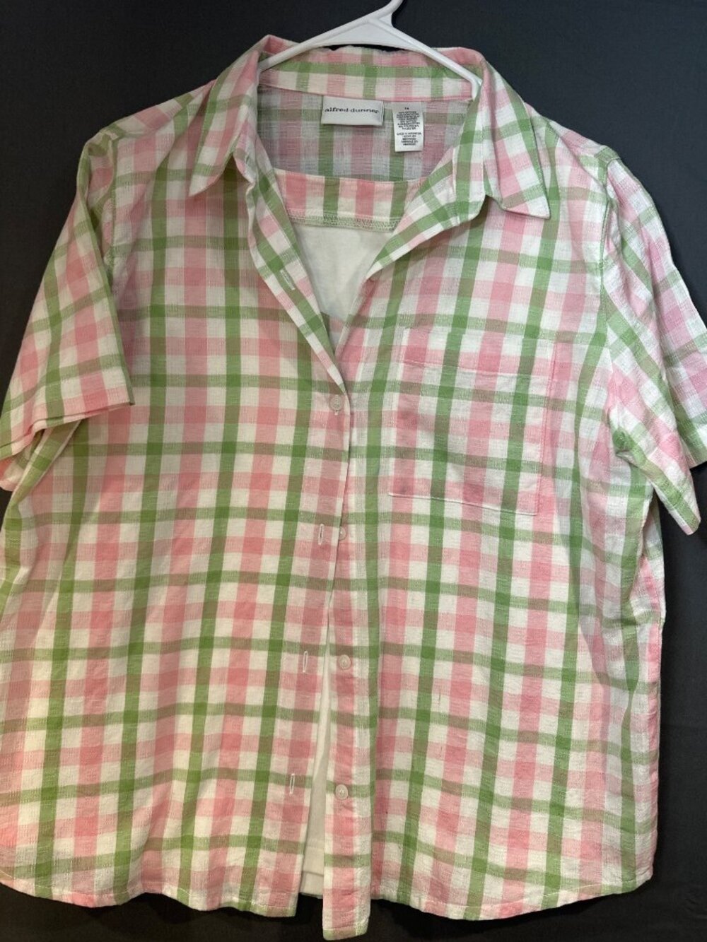 Women 14 Alfred Dunner Pink Green Plaid 2Fer Shirt Cotton Layered Tank Preppy